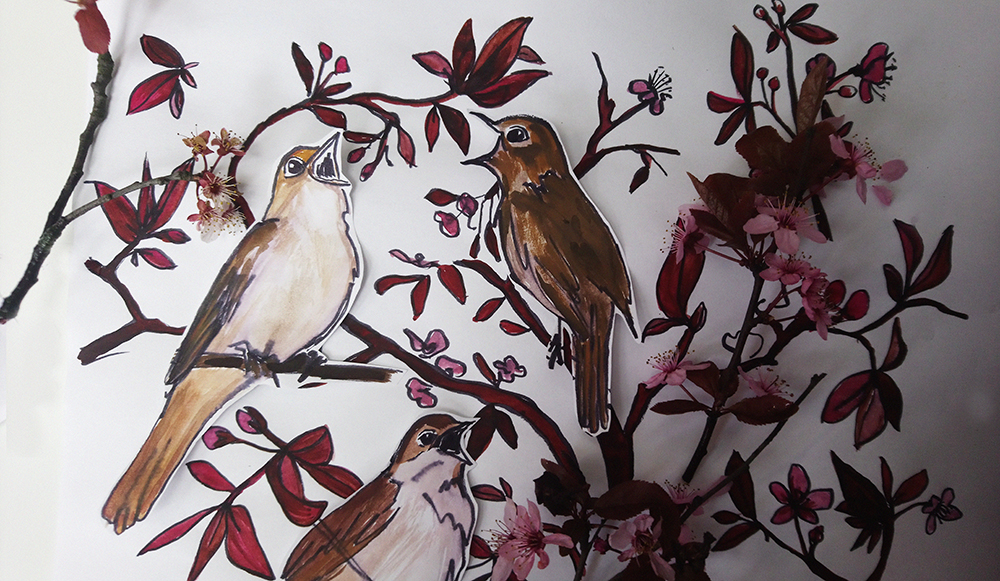 malowanie słowików do wiosennego wzoru NAWROTANKA